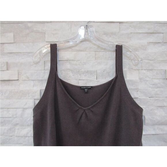 Eileen Fisher Cobblestone Brown Cotton Viscose Silk Cord Neck Tank Top Shell XL - Picture 4 of 4